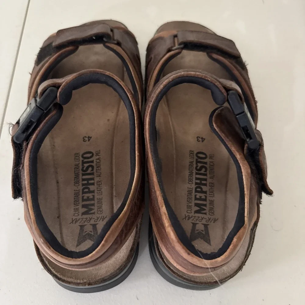 Mephisto Shark Fit Sandals Men Size 9 US 43 EU Black Brown Leather Slip On Shoe